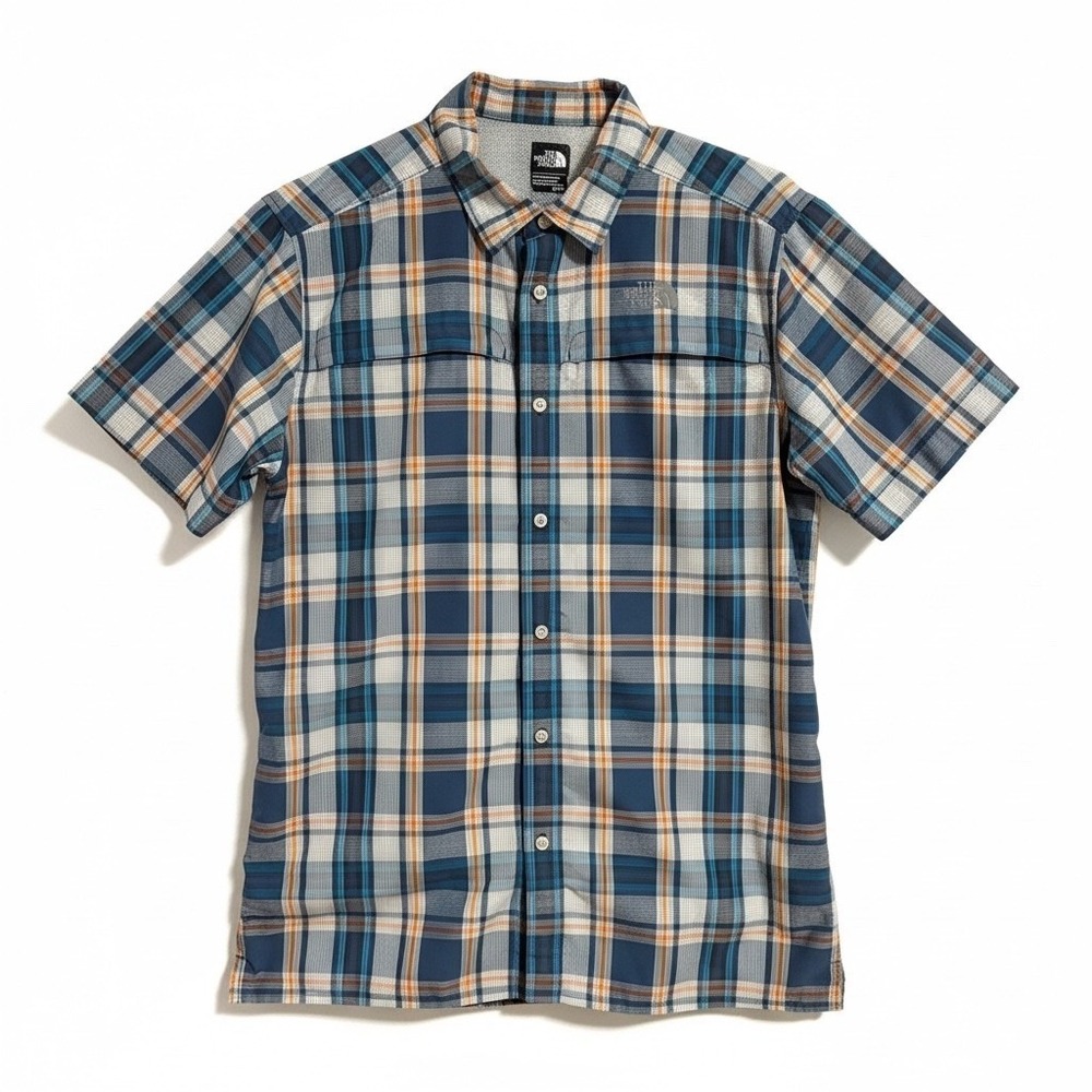 The North‎ Face Mens Plaid Short Sleeve Button Down Hiking Shirt Blue Orange M